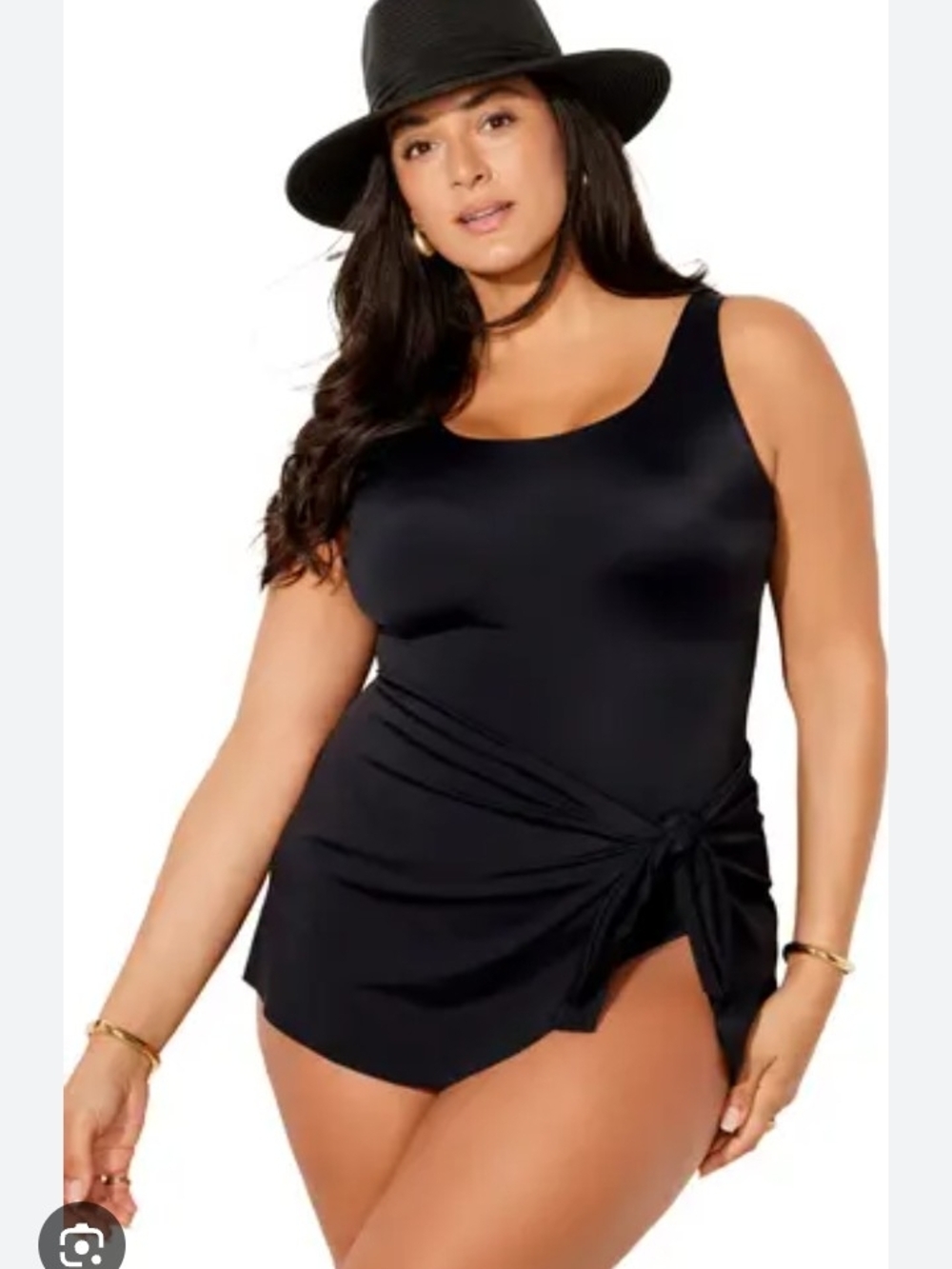 Black One-Piece Swim Dress with Side Tie